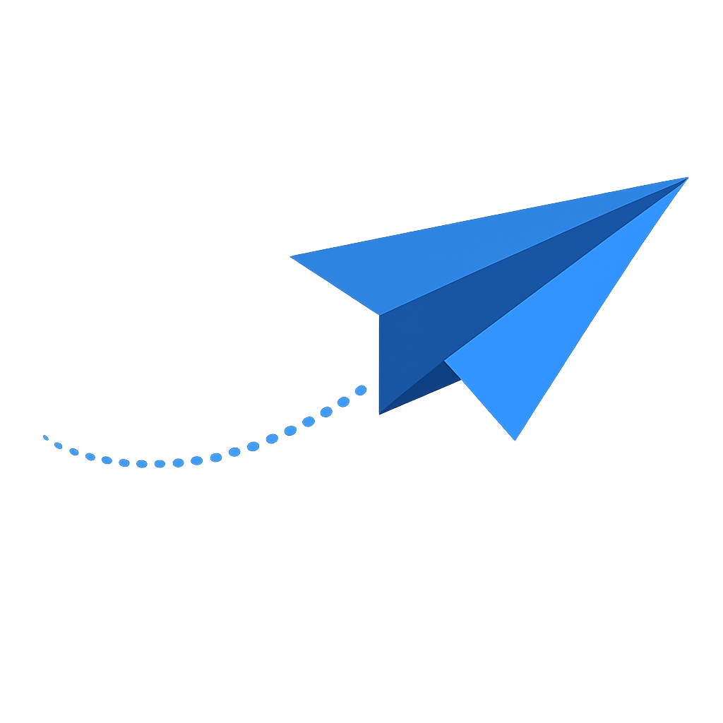 Paper airplane tracing a dotted flight path